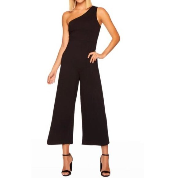 Susana Monaco One Shoulder Wide Leg Sleeveless Jumpsuit Black Size Large - Picture 1 of 4